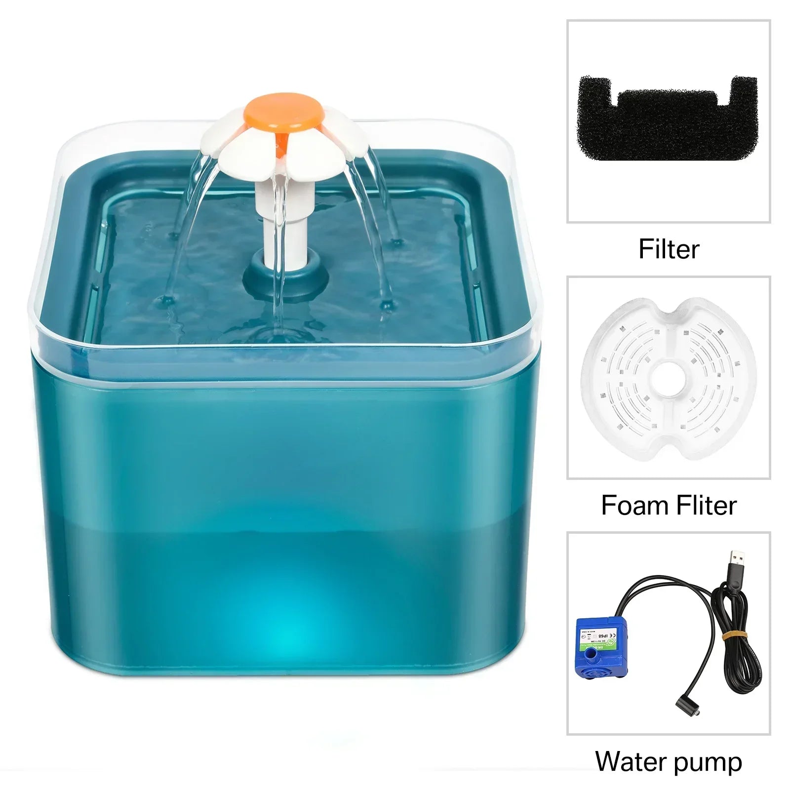 Cat Water Fountain 67oz/2L for Pet Small Dogs Drinking Ultra Silent with LED Lighting Water Dispenser Automatic Drinking