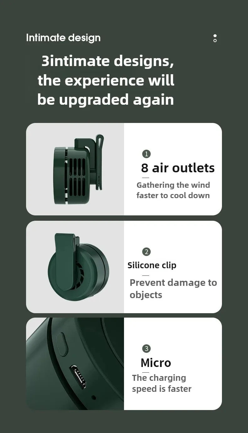 Portable Fan Rechargeable Mini Waist With 3 Speeds Strong Wearable Clip Belt Fan for Outdoor Jobsite FarmsTraveling Fishing